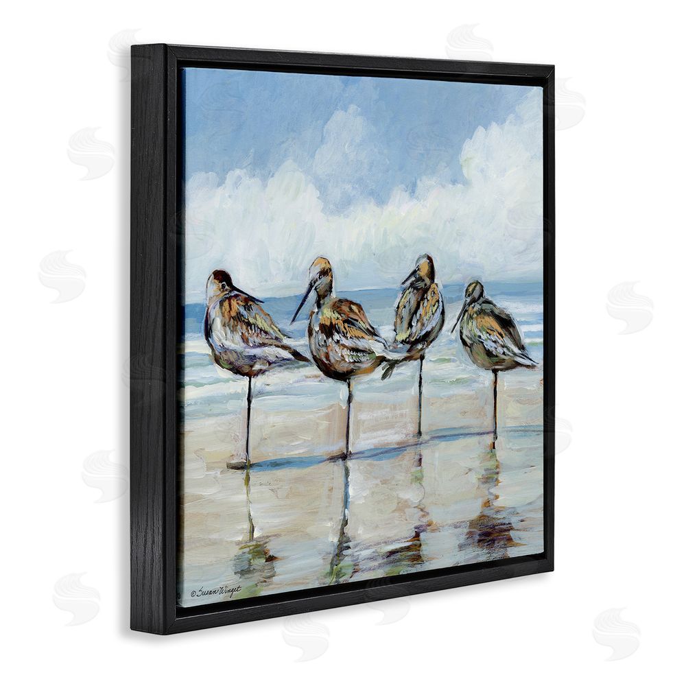 Susan Winget Sandpipers Balancing On Beach Black Floating Frame Canvas Wall Art Print
