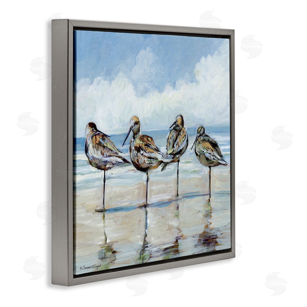 Susan Winget Sandpipers Balancing On Beach Gray Floating Frame Canvas Wall Art Print