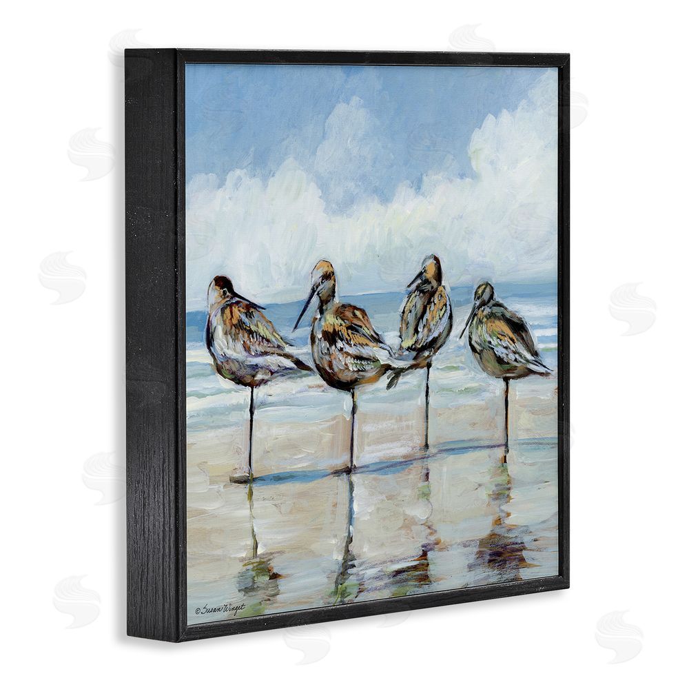 Susan Winget Sandpipers Balancing On Beach Black Framed Giclee Wall Art Print