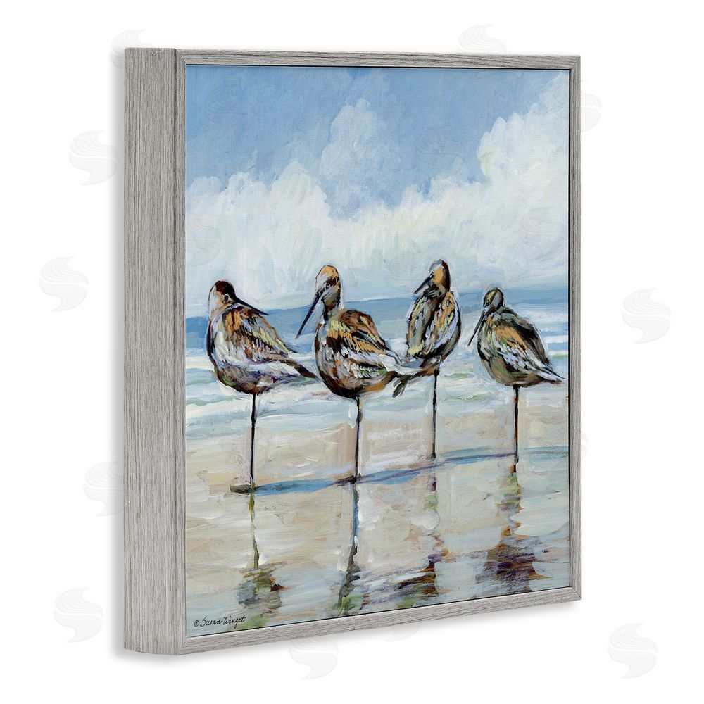 Susan Winget Sandpipers Balancing On Beach Gray Framed Giclee Wall Art Print