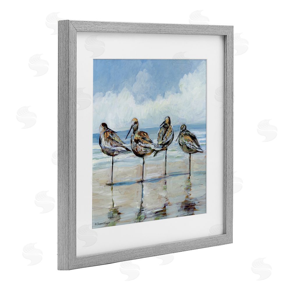 Susan Winget Sandpipers Balancing On Beach Gray Framed Print Under Glass Wall Art