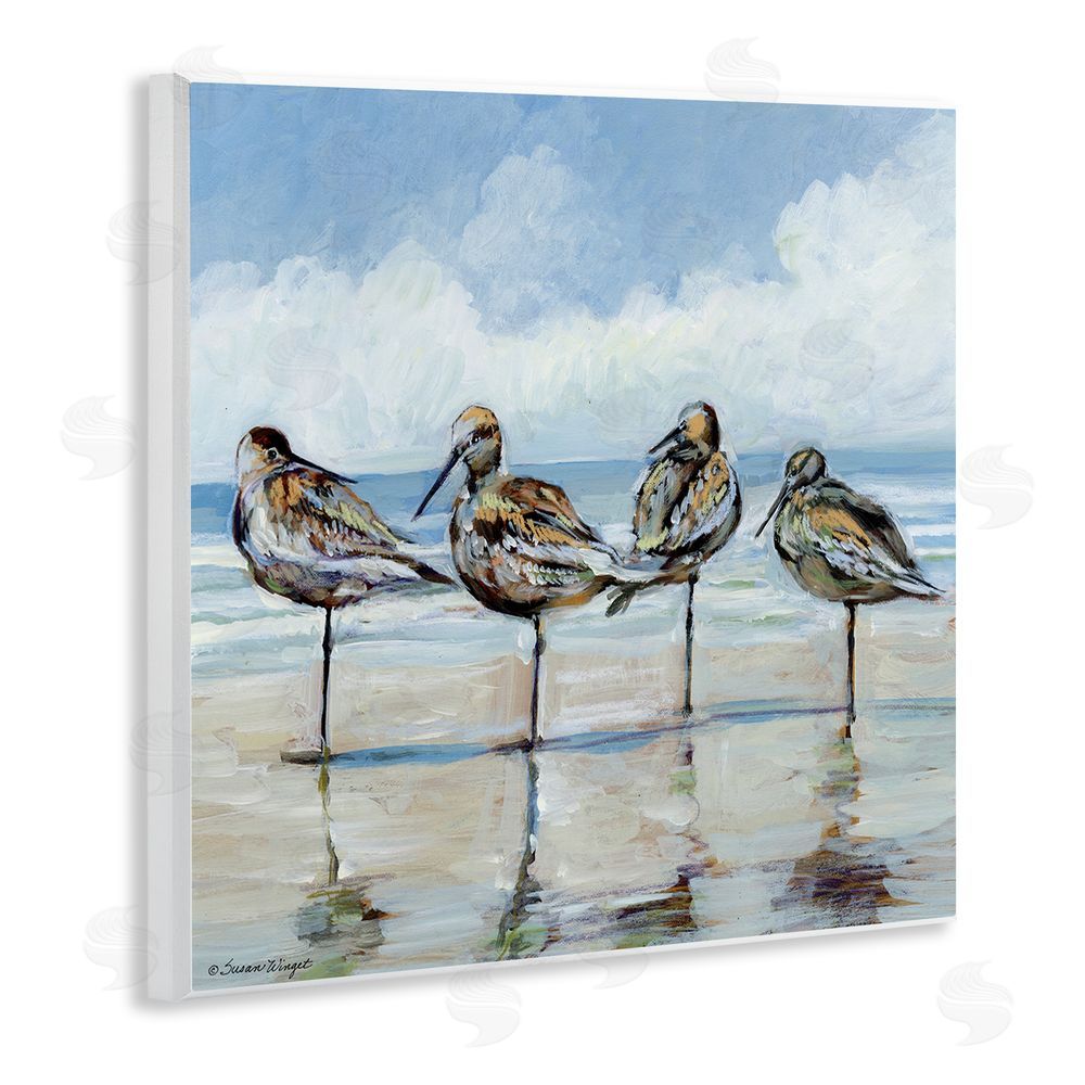 Susan Winget Sandpipers Balancing On Beach Wooden Wall Plaque Art Print