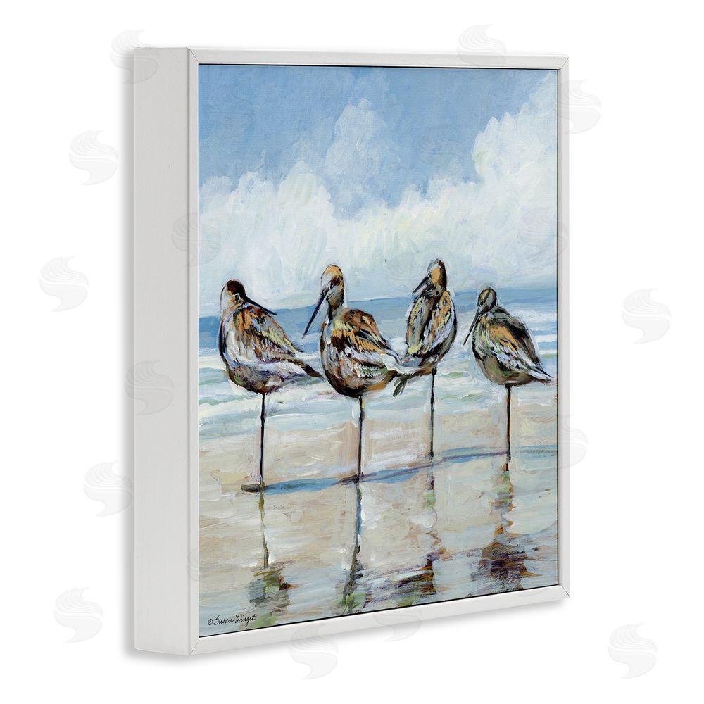 Susan Winget Sandpipers Balancing On Beach White Framed Giclee Wall Art Print