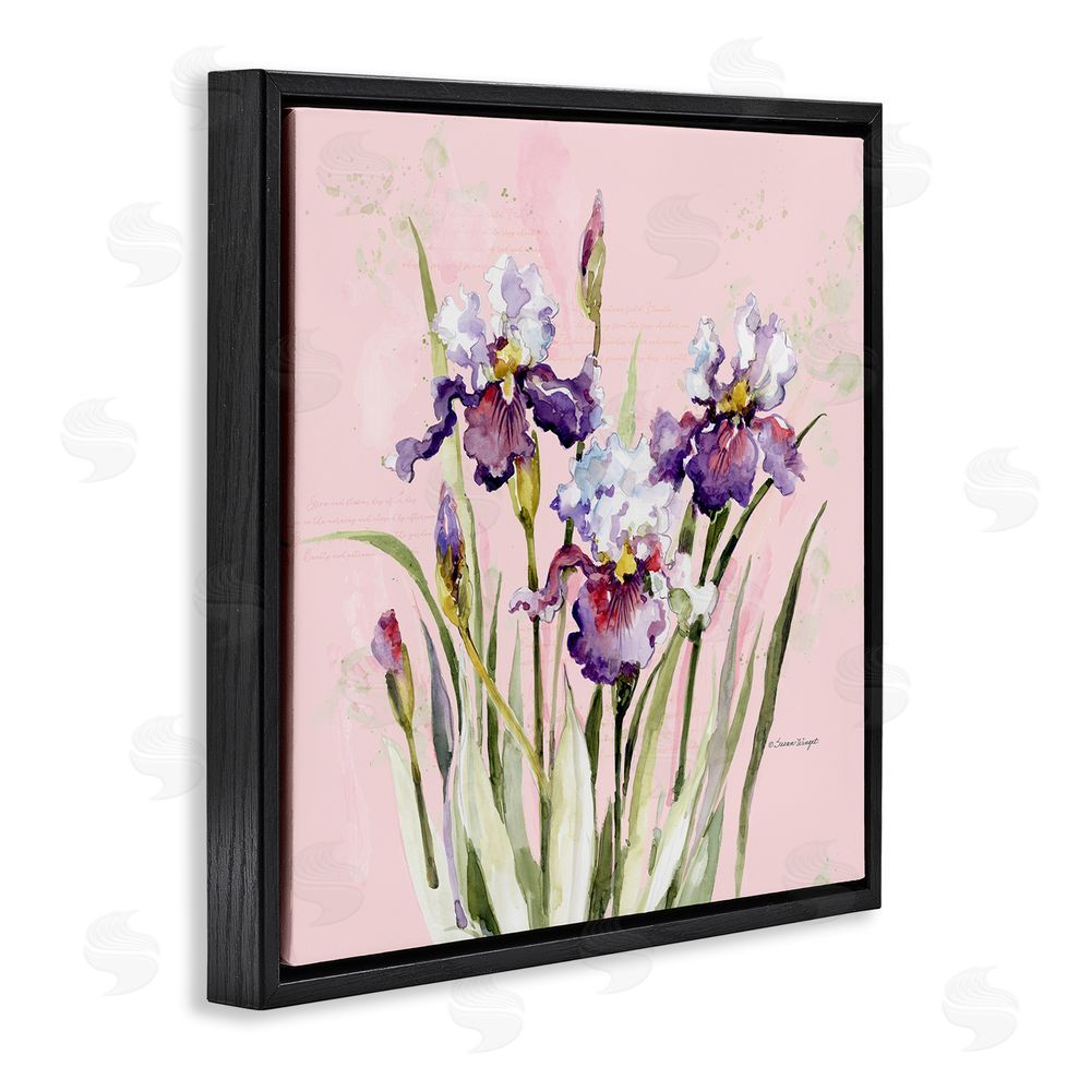 Susan Winget Purple Irises on Pink Black Floating Frame Canvas Wall Art Print
