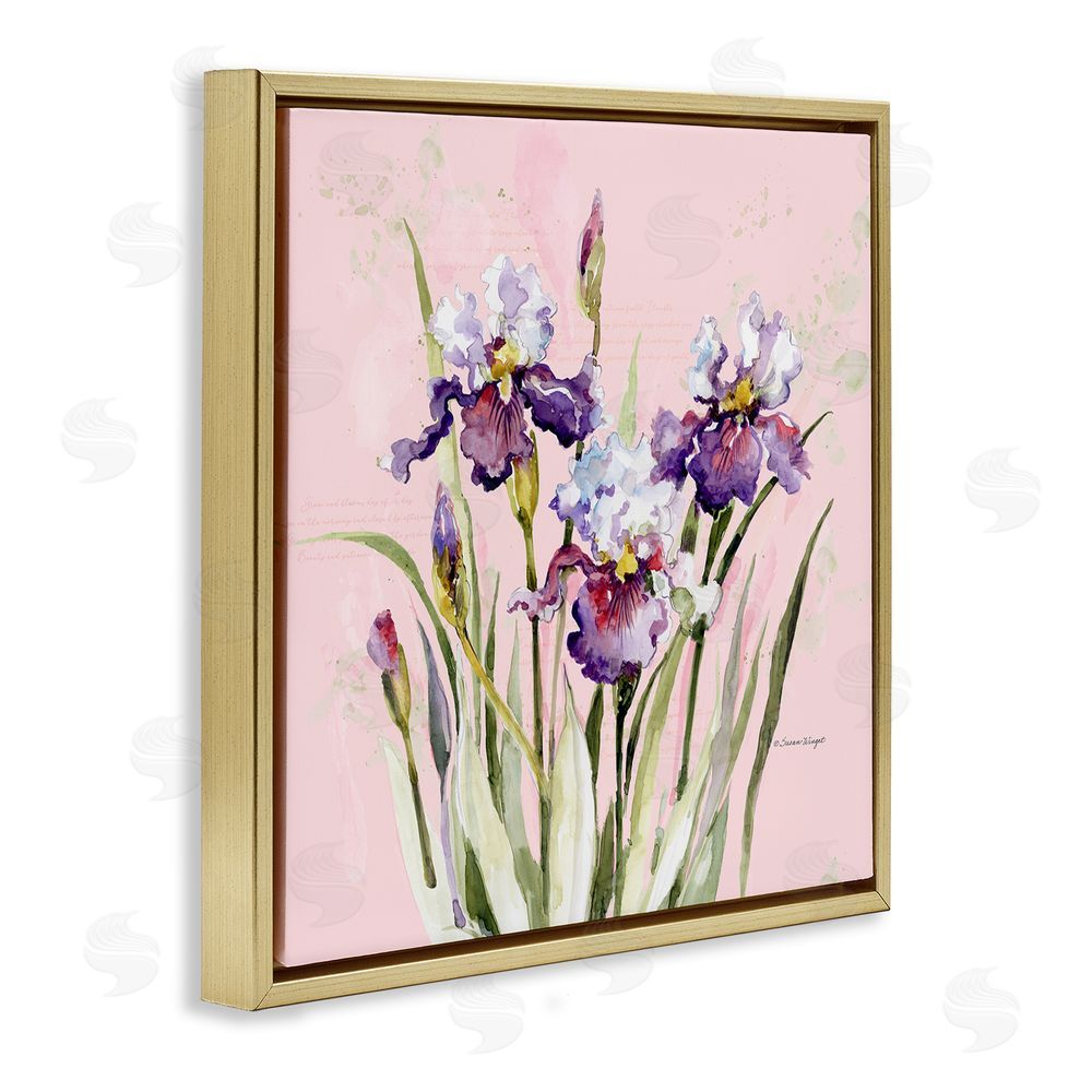 Susan Winget Purple Irises on Pink Gold Floating Frame Canvas Wall Art Print
