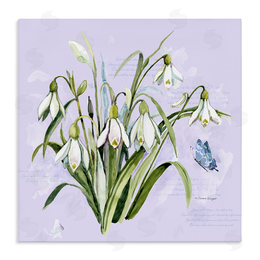 Susan Winget Snowdrops with Vintage Writings Stretched Canvas Wall Art Print