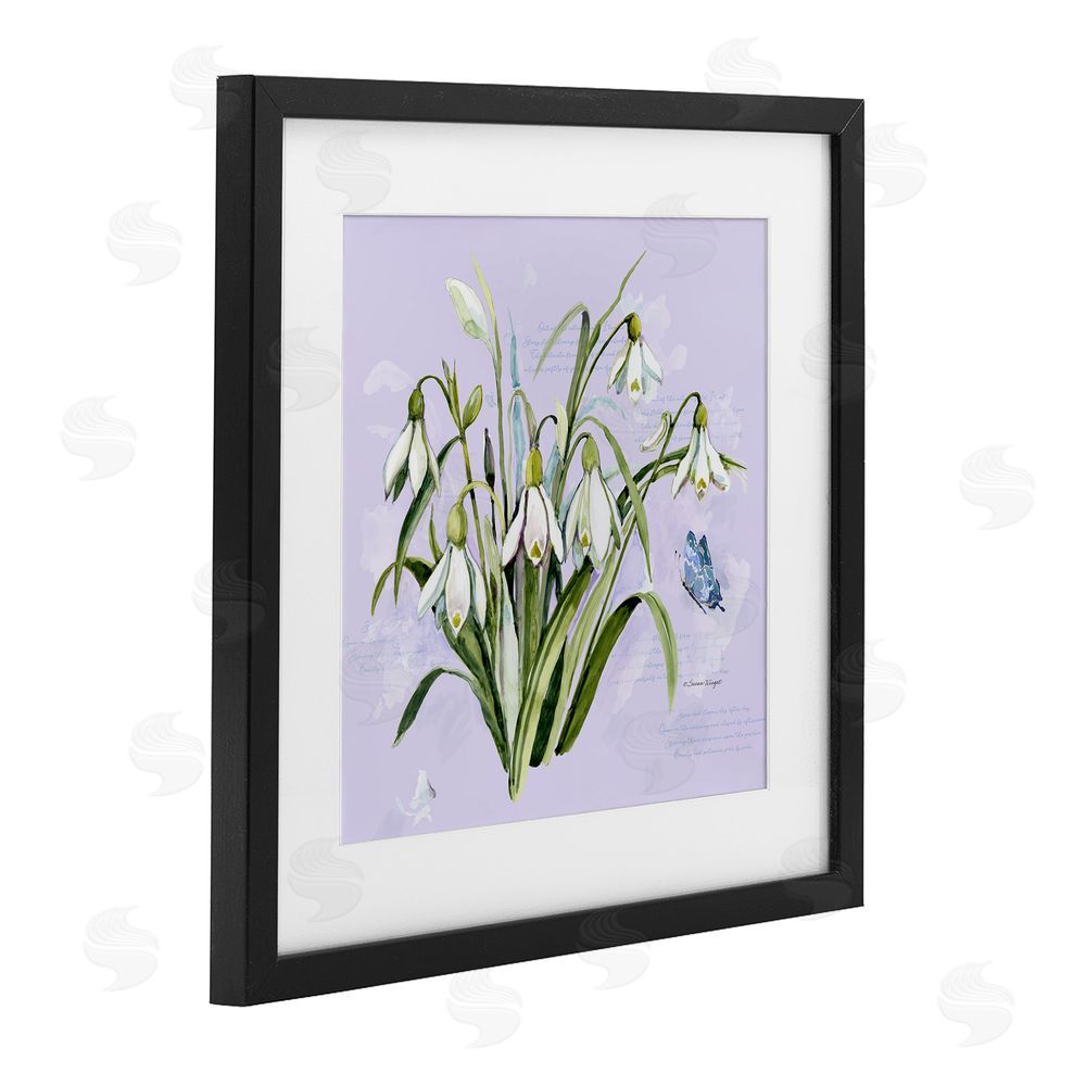 Susan Winget Snowdrops with Vintage Writings Black Framed Print Under Glass Wall Art