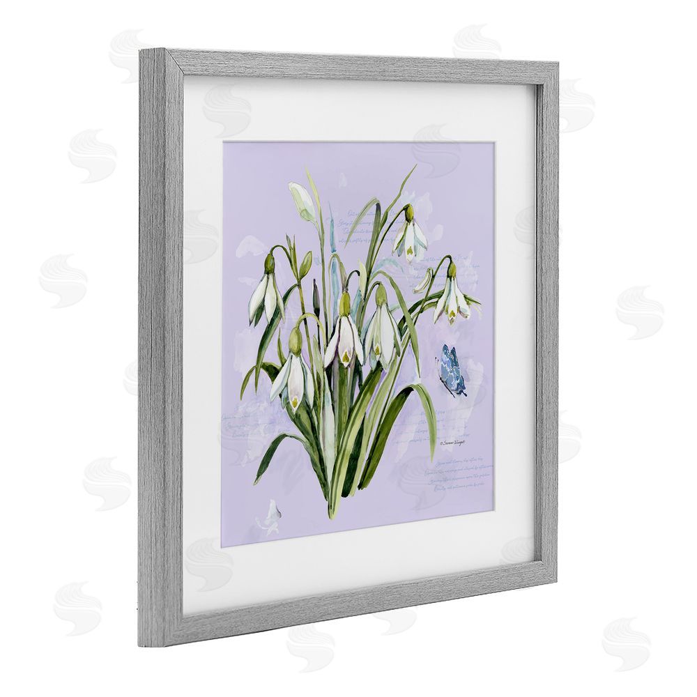 Susan Winget Snowdrops with Vintage Writings Gray Framed Print Under Glass Wall Art