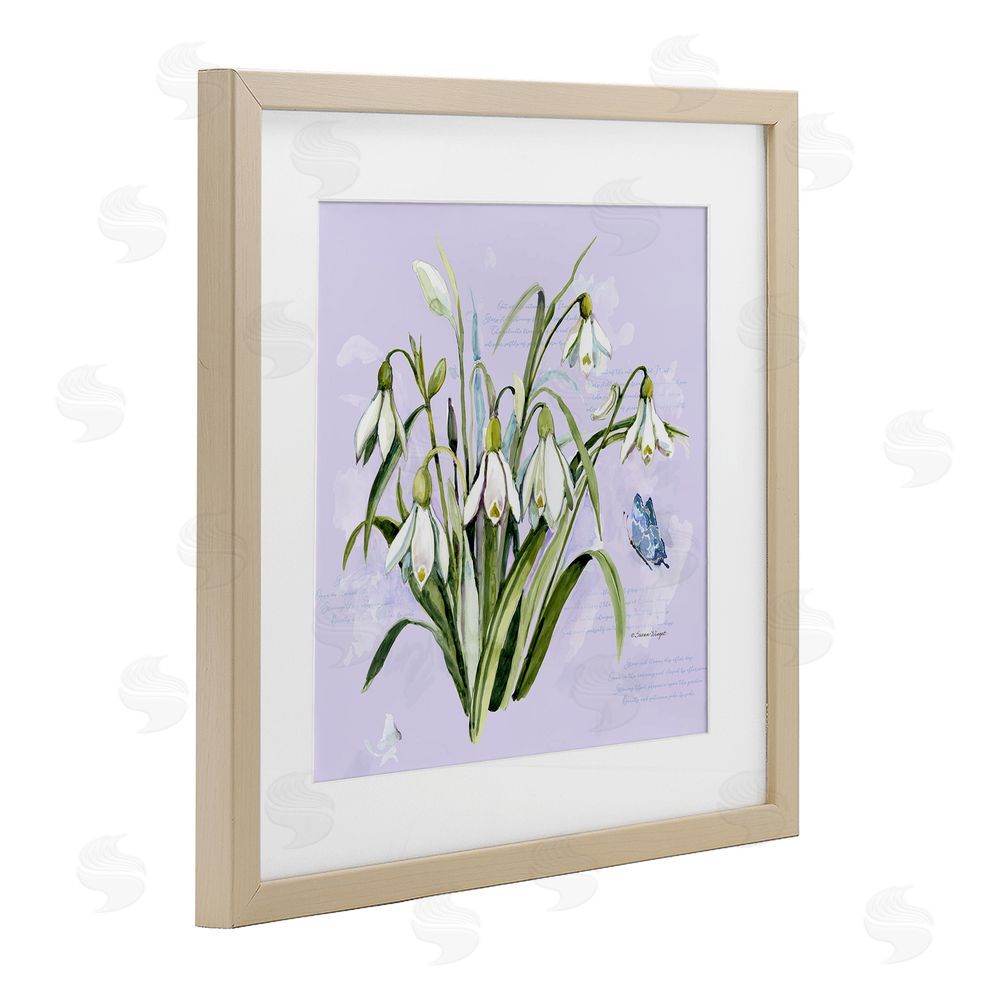 Susan Winget Snowdrops with Vintage Writings Brown Framed Print Under Glass Wall Art