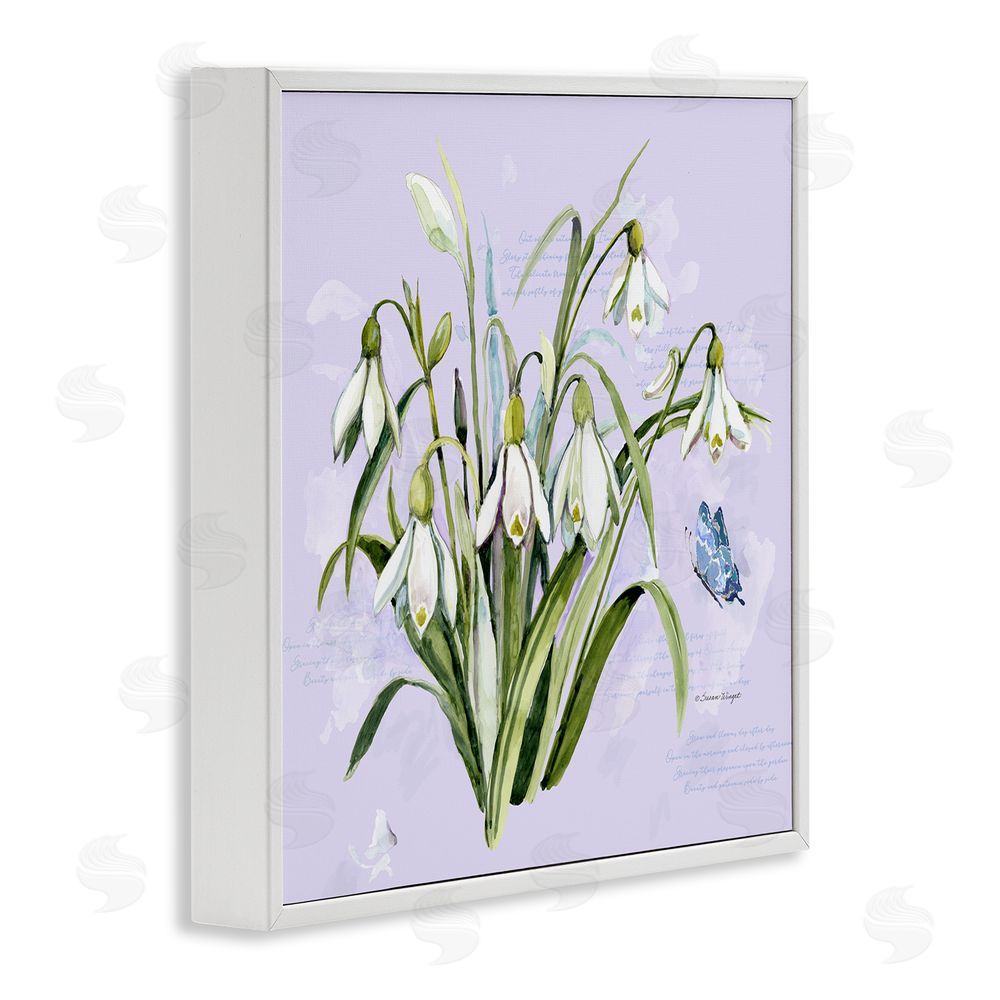 Susan Winget Snowdrops with Vintage Writings White Framed Giclee Wall Art Print