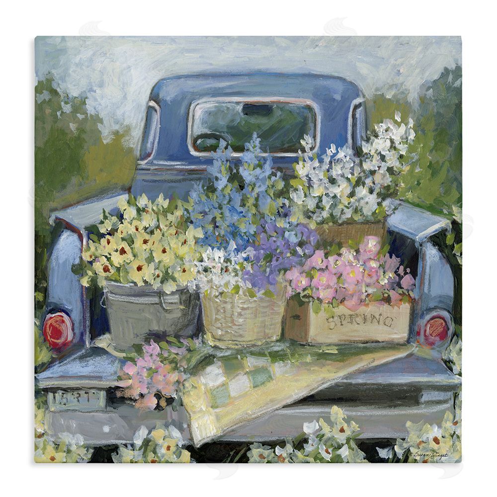 Susan Winget Truck Bed with Flowers Stretched Canvas Wall Art Print