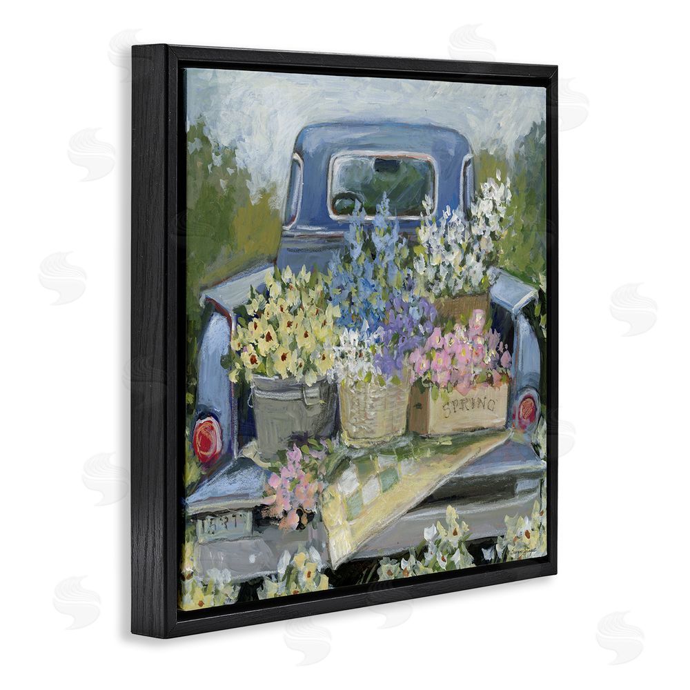 Susan Winget Truck Bed with Flowers Black Floating Frame Canvas Wall Art Print