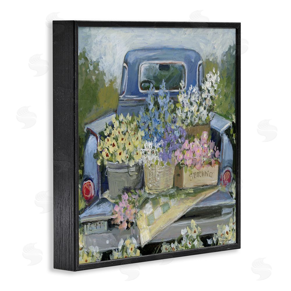 Susan Winget Truck Bed with Flowers Black Framed Giclee Wall Art Print