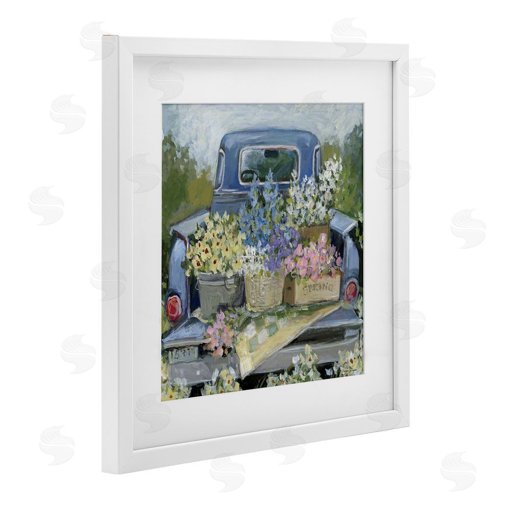 Susan Winget Truck Bed with Flowers White Framed Print Under Glass Wall Art
