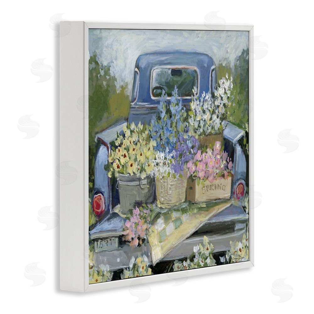 Susan Winget Truck Bed with Flowers White Framed Giclee Wall Art Print