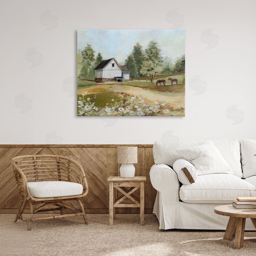 Susan Winget Barn Field Landscape Stretched Canvas Wall Art Print in Room