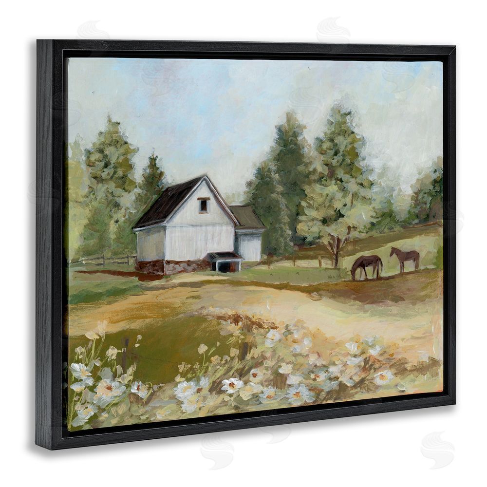 Susan Winget Barn Field Landscape Black Floating Frame Stretched Canvas Wall Art Print
