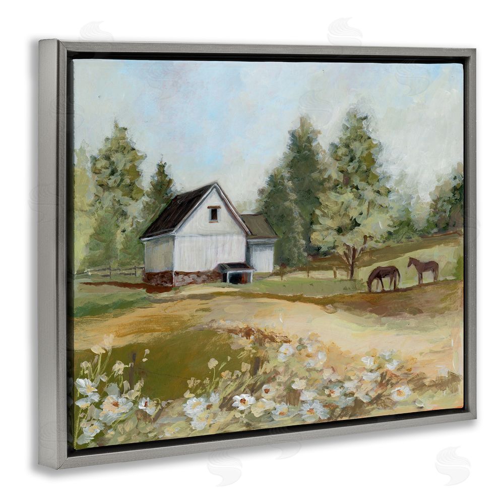 Susan Winget Barn Field Landscape Gray Floating Frame Stretched Canvas Wall Art Print