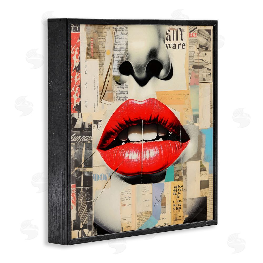 Creative Studio Fashion Collage with Scarlet Lips Black Framed Giclee Wall Art