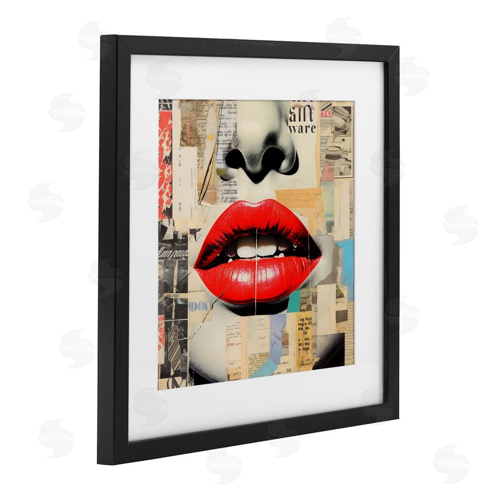 Creative Studio Fashion Collage with Scarlet Lips Black Framed Print Under Glass Wall Art