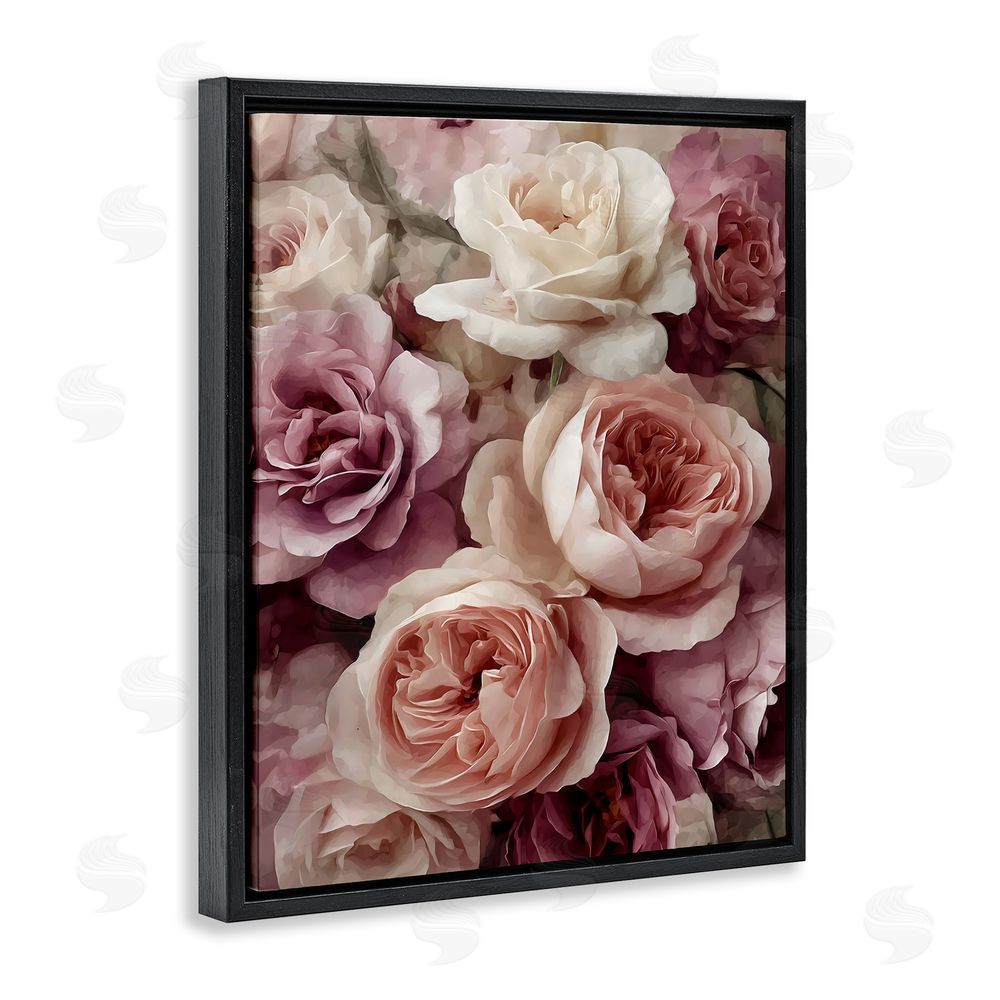 Franklyn Gregory Sweet Roses in Blush Pink Black Floating Framed Canvas Wall Art Print
