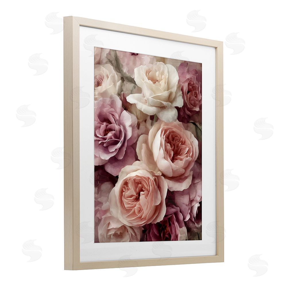 Franklyn Gregory Sweet Roses in Blush Pink Brown Framed Print Under Glass with White Mat Wall Art