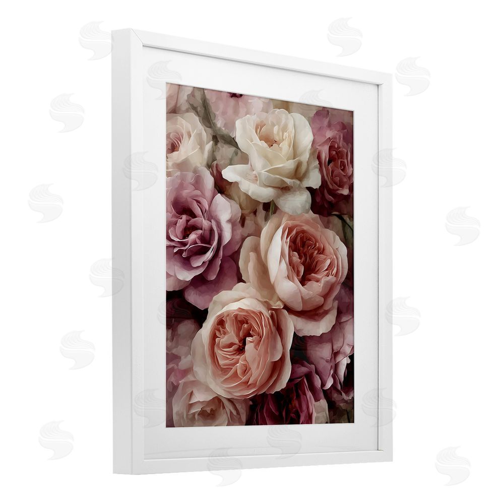 Franklyn Gregory Sweet Roses in Blush Pink White Framed Print Under Glass with White Mat Wall Art