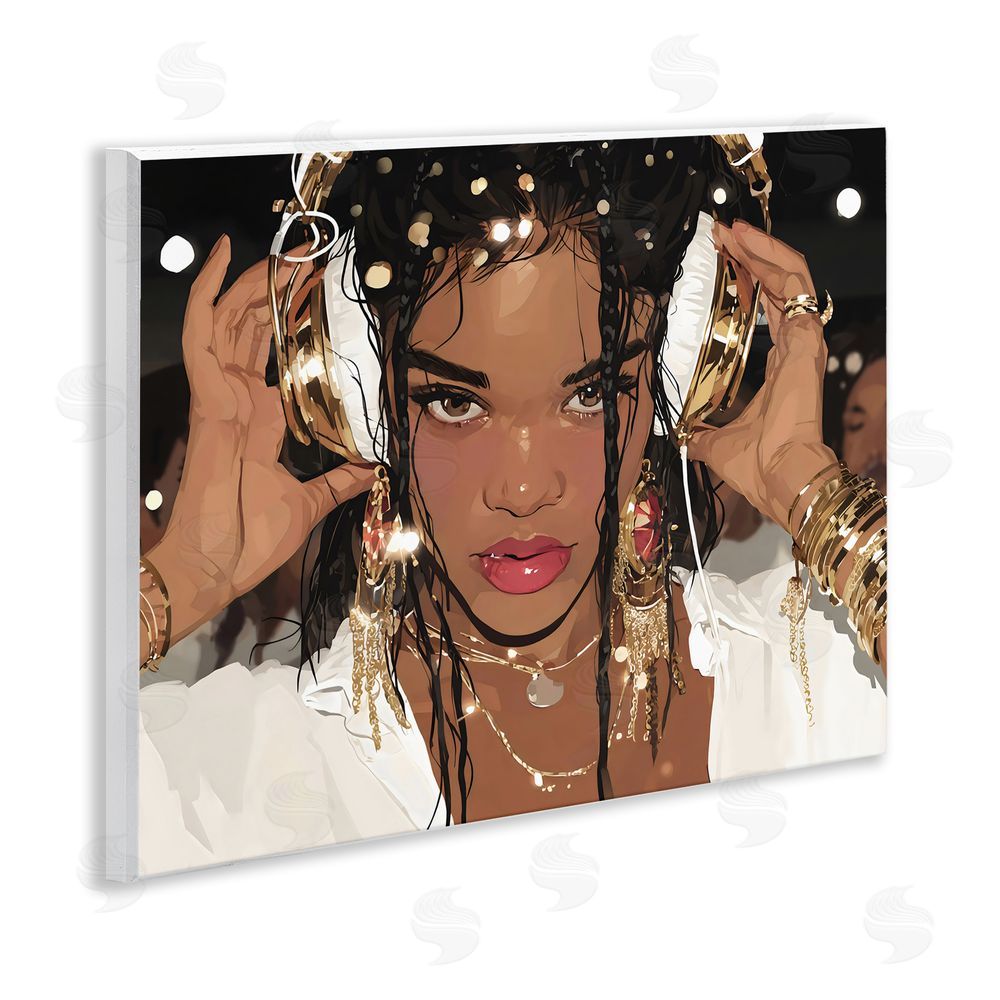 Franklyn Gregory Gold Headphones Glam Female Wall Plaque Home Decor Art Print