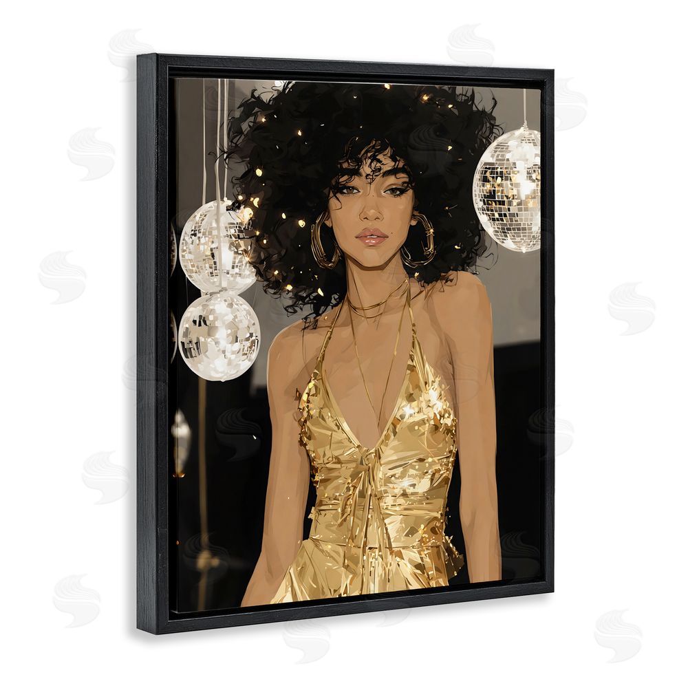 Franklyn Gregory Golden Disco Dream Party Black Floating Framed Canvas Wall Art