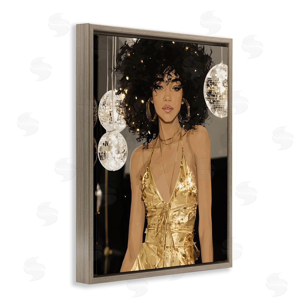 Franklyn Gregory Golden Disco Dream Party Brown Floating Framed Canvas Wall Art