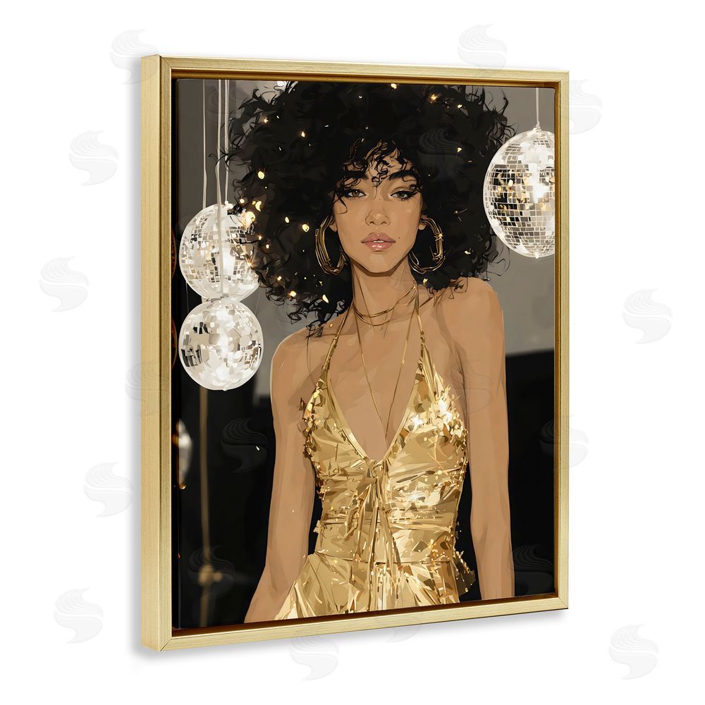 Franklyn Gregory Golden Disco Dream Party Gold Floating Framed Canvas Wall Art