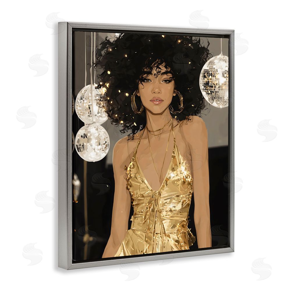 Franklyn Gregory Golden Disco Dream Party Gray Floating Framed Canvas Wall Art