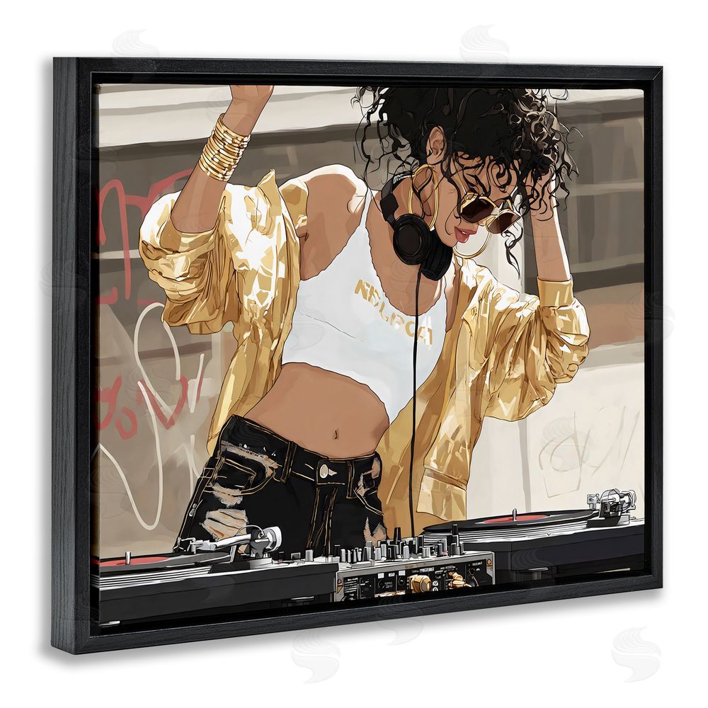 Franklyn Gregory Gold Accented DJ Black Floating Framed Canvas Wall Art