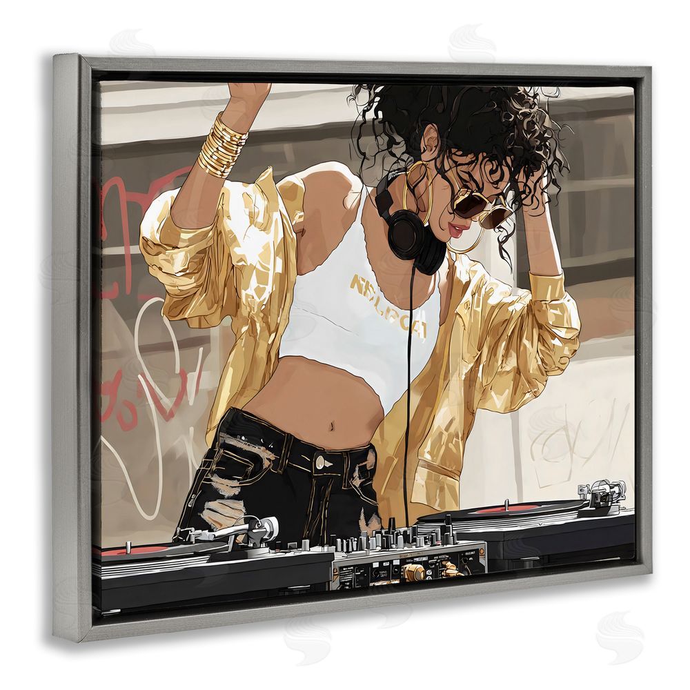 Franklyn Gregory Gold Accented DJ Gray Floating Framed Canvas Wall Art