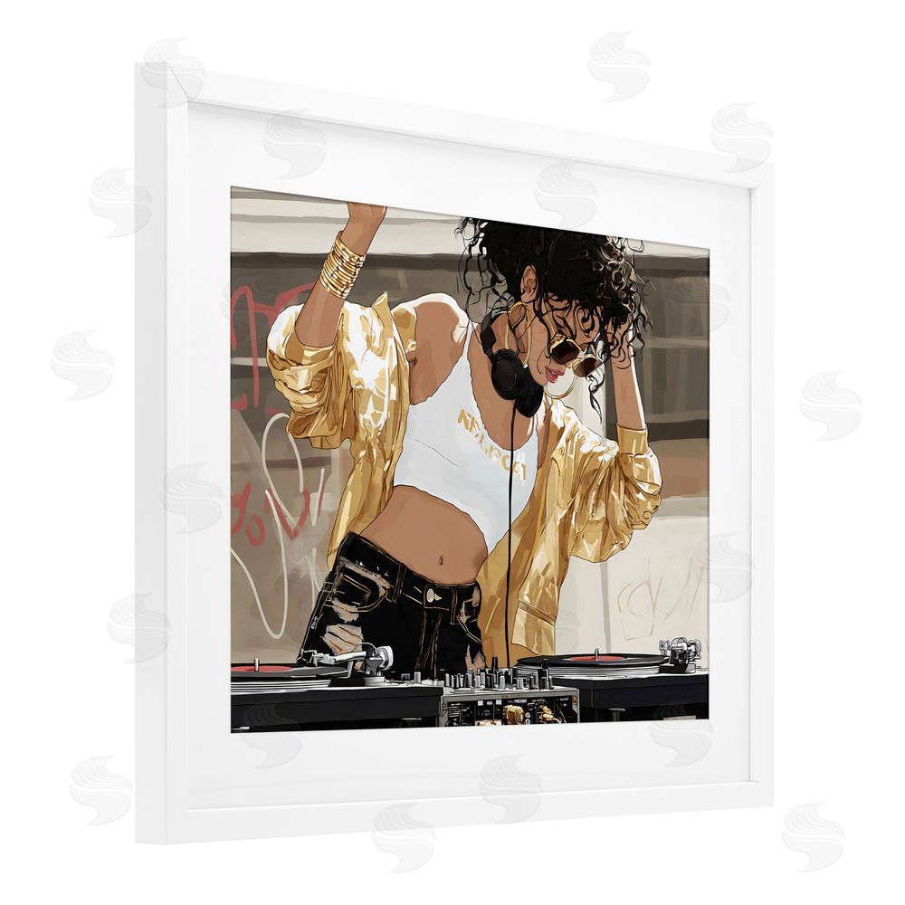 Franklyn Gregory Gold Accented DJ White Framed Print Under Glass Wall Art