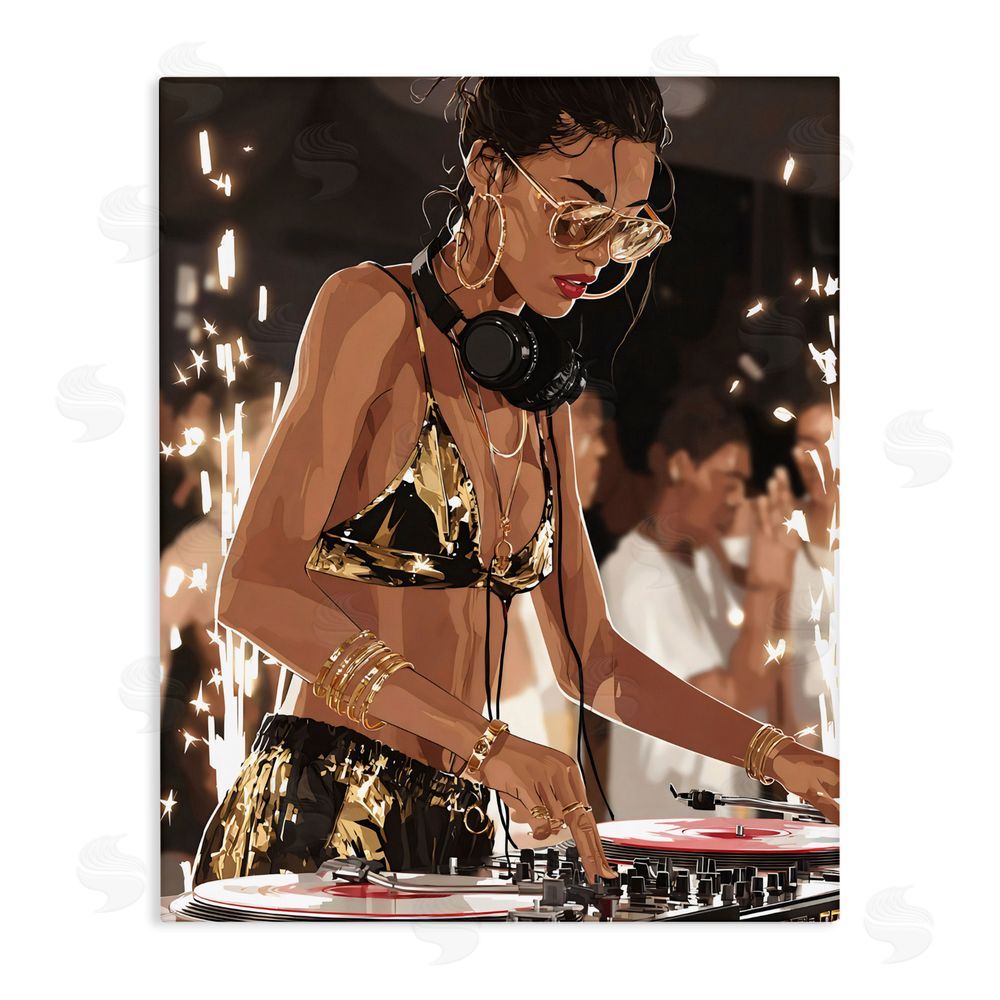 Franklyn Gregory Party All Night Gilded DJ Stretched Canvas Wall Art