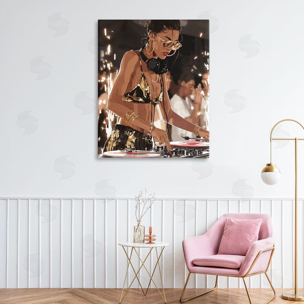 Franklyn Gregory Party All Night Gilded DJ Stretched Canvas Wall Art in Room