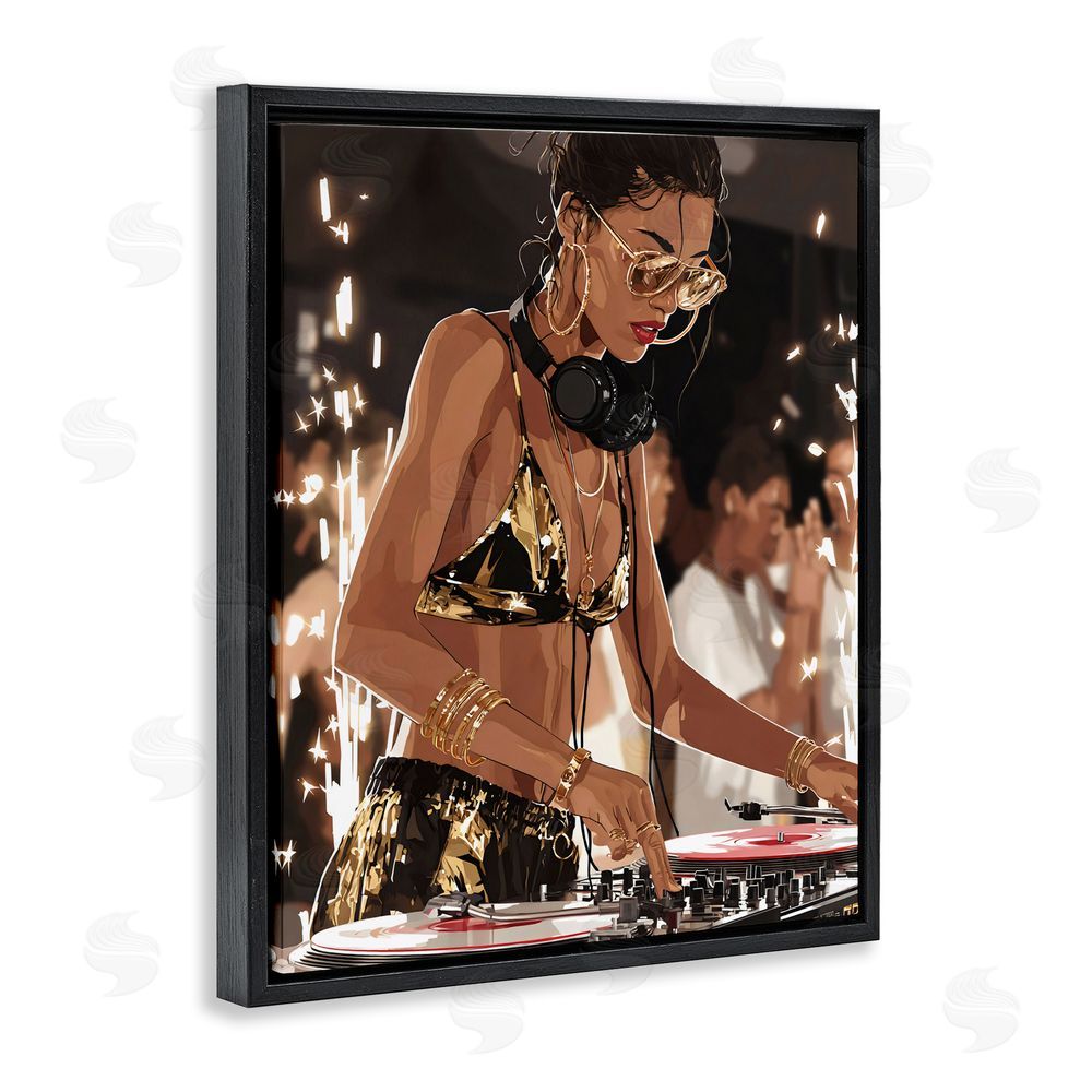 Franklyn Gregory Party All Night Gilded DJ Black Floating Framed Canvas Wall Art