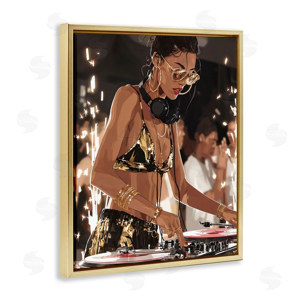 Franklyn Gregory Party All Night Gilded DJ Gold Floating Framed Canvas Wall Art