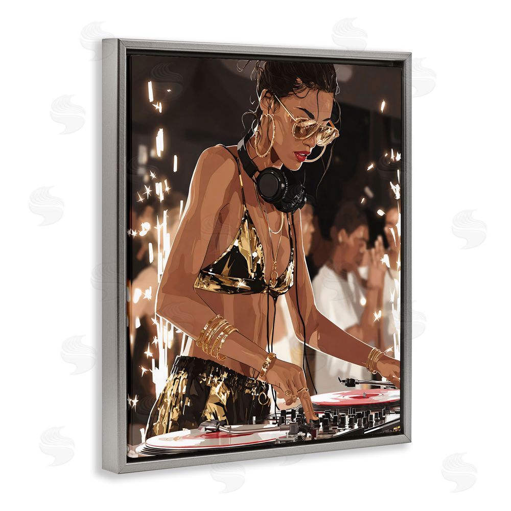 Franklyn Gregory Party All Night Gilded DJ Gray Floating Framed Canvas Wall Art