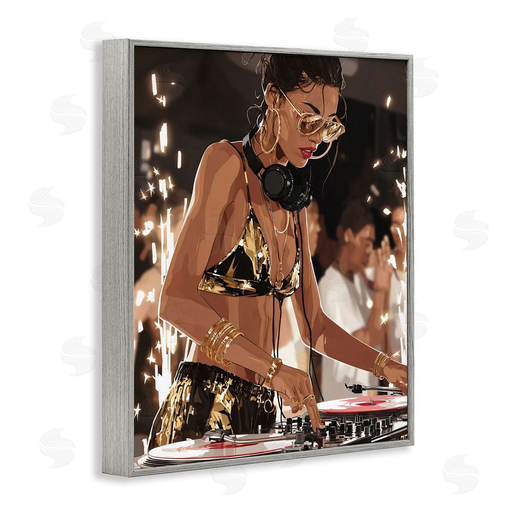 Franklyn Gregory Party All Night Gilded DJ Gray Framed Giclee Wall Art