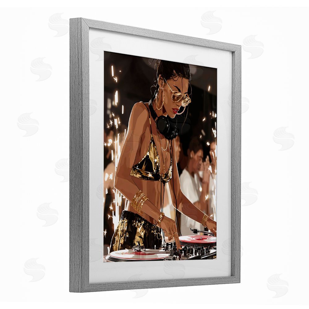 Franklyn Gregory Party All Night Gilded DJ Gray Framed Print Under Glass Wall Art