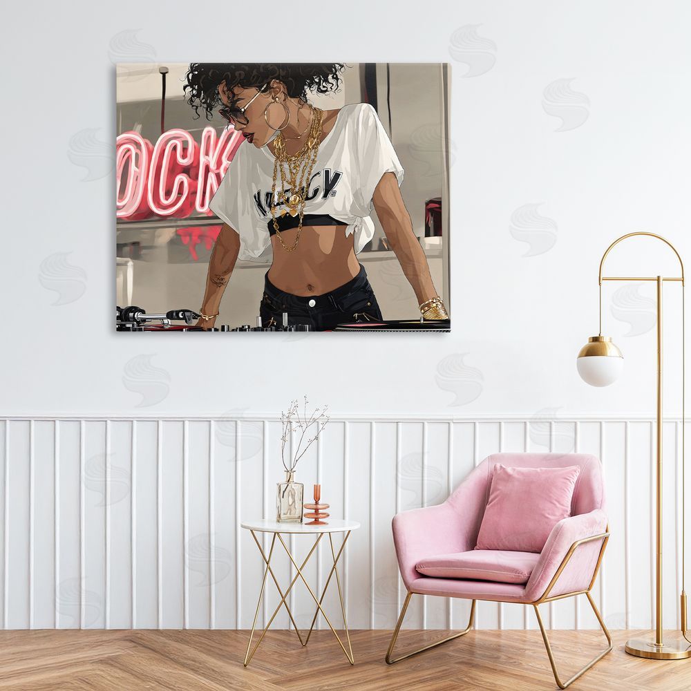 Franklyn Gregory Rock Neon DJ Music Stretched Canvas Wall Art in Room
