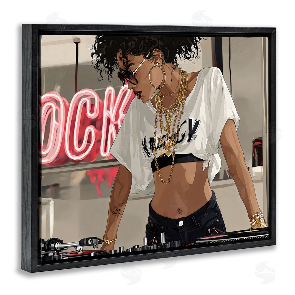 Franklyn Gregory Rock Neon DJ Music Black Floating Framed Canvas Wall Art