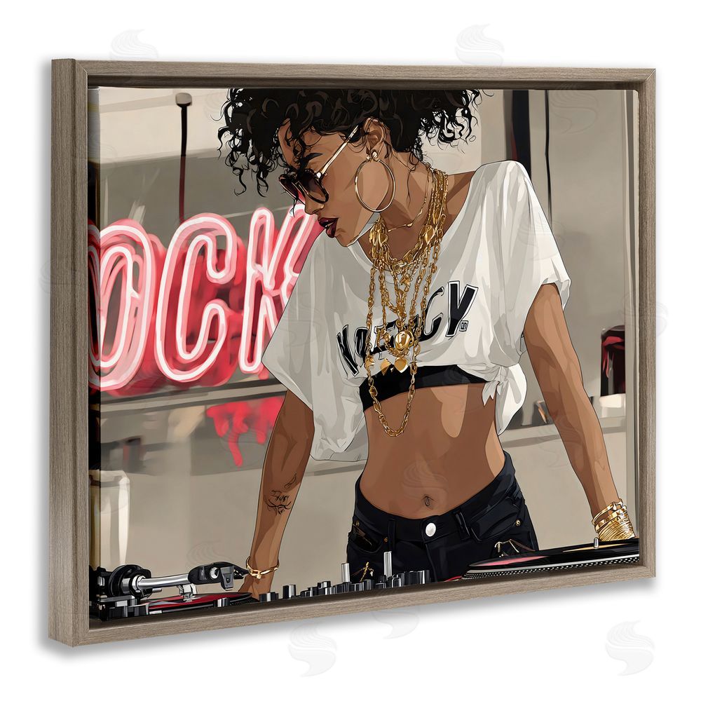 Franklyn Gregory Rock Neon DJ Music Brown Floating Framed Canvas Wall Art