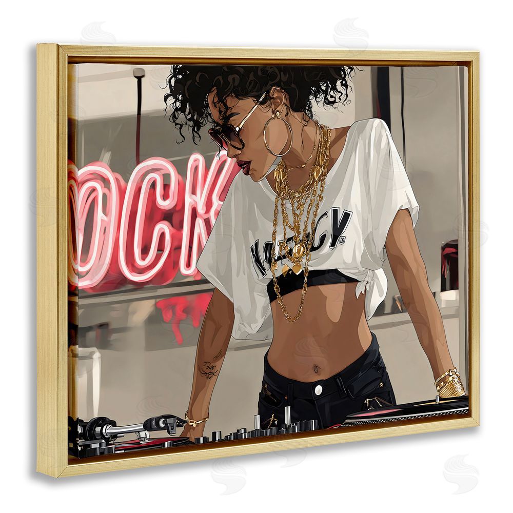Franklyn Gregory Rock Neon DJ Music Gold Floating Framed Canvas Wall Art