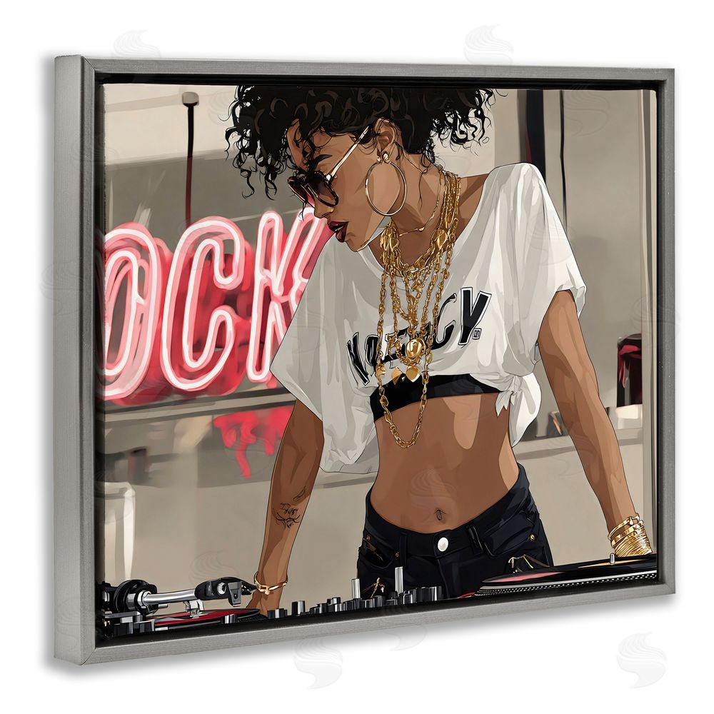 Franklyn Gregory Rock Neon DJ Music Gray Floating Framed Canvas Wall Art