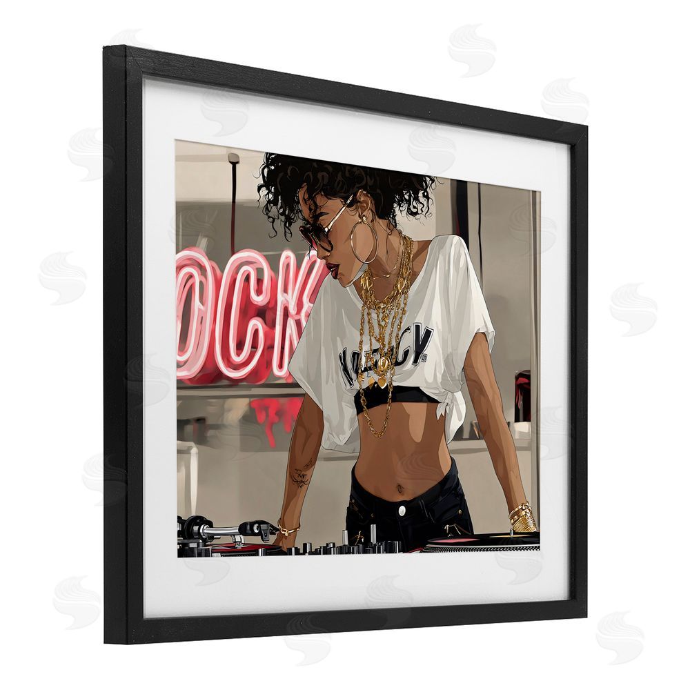 Franklyn Gregory Rock Neon DJ Music Black Framed Print Under Glass Wall Art