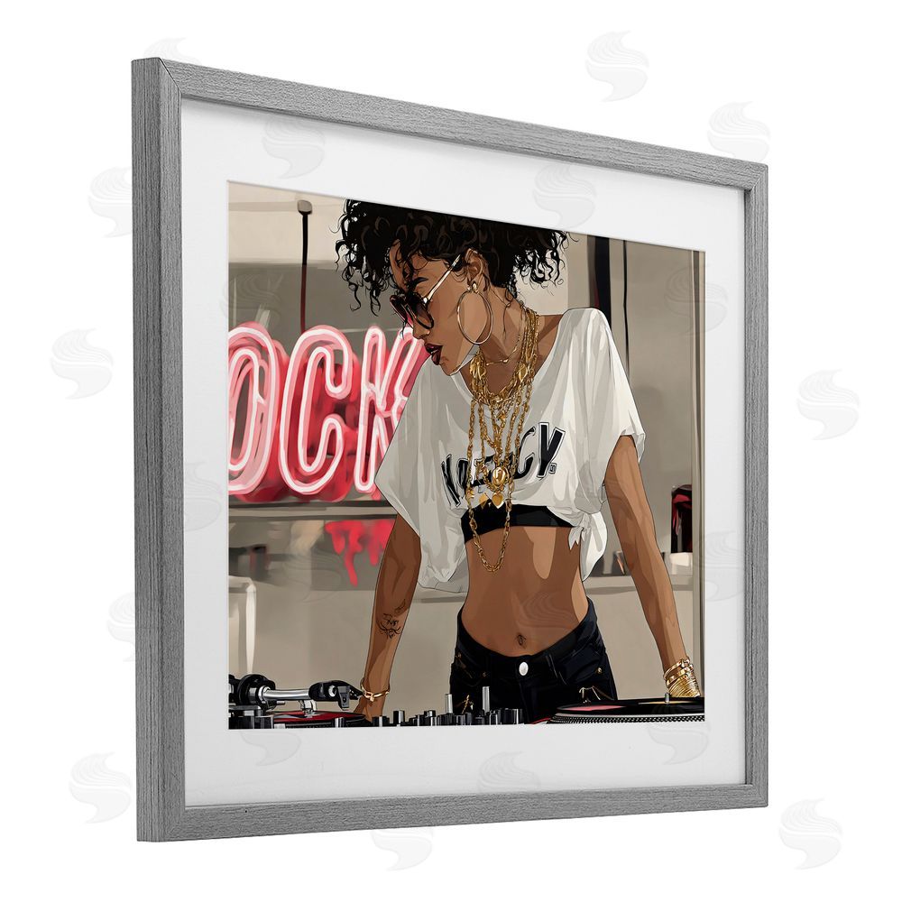 Franklyn Gregory Rock Neon DJ Music Gray Framed Print Under Glass Wall Art