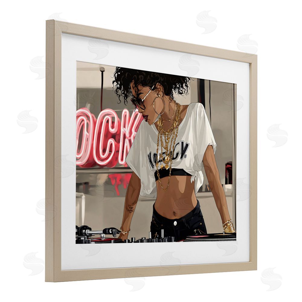 Franklyn Gregory Rock Neon DJ Music Brown Framed Print Under Glass Wall Art